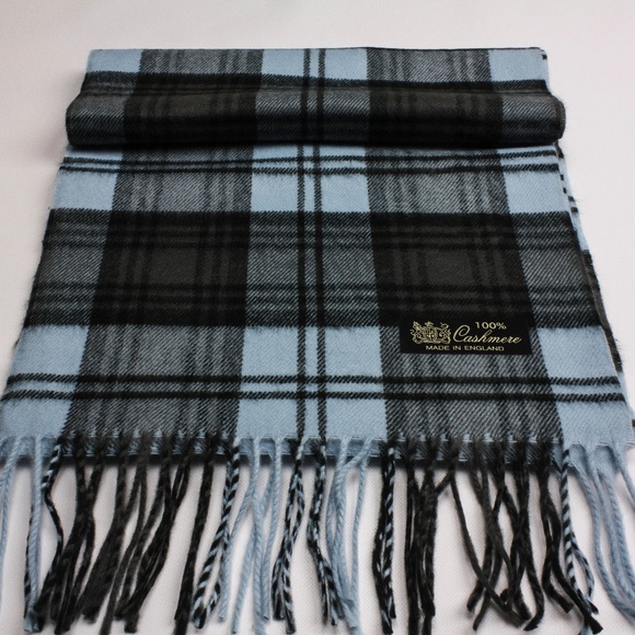 Striped Blue and Black Cashmere Scarf - Picture 4 of 5